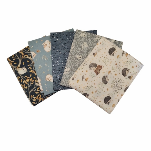 Source Unknown Other - Vintage Custom Blue Gray White Character Fat Quarters Quilt Fabric Bundle